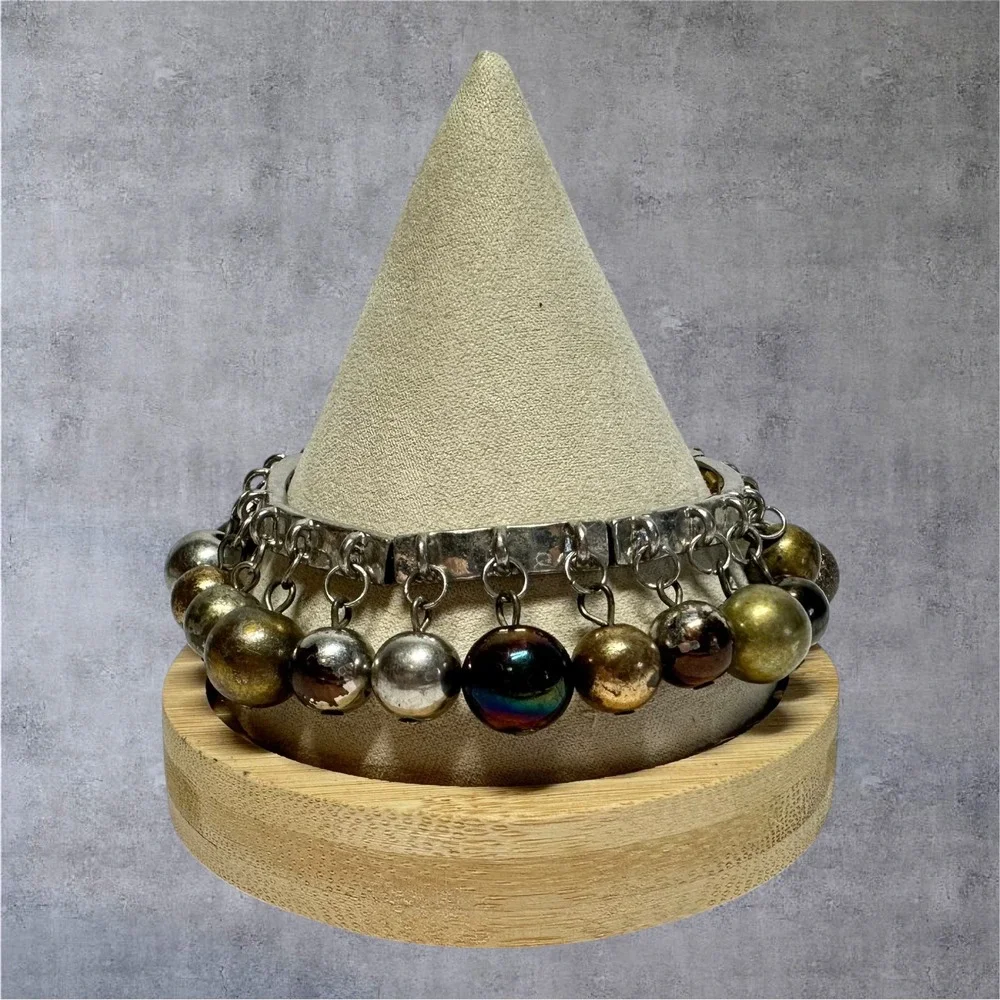 Vintage‎ Style Dangle Bead Stretch Bracelet Mixed Metallic Orb Charms